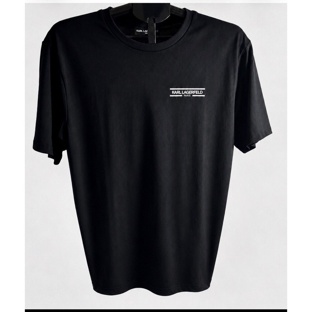 Karl Lagerfeld Paris Men’s Black Logo Graphic Crew Neck Tee, Cotton, L
